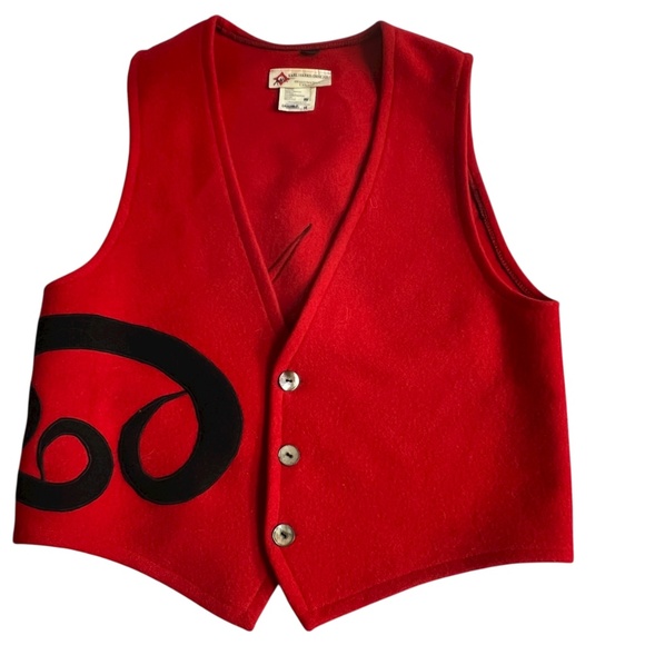 Vest by Karl Harris Design Stolo Nation Canada Red & Black Wool 3 Button Size M - Picture 2 of 6